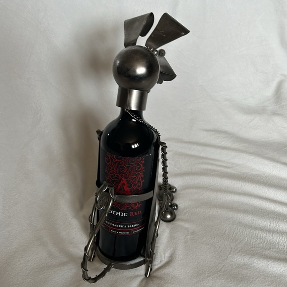 Metal Sculpture Wine Bottle Holder / Steampunk - Picture 3 of 12